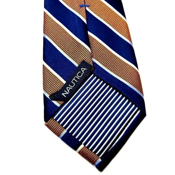 Nautica Silk Tie Woven Blue‎ Brown Woven Striped Classic - Picture 3 of 6